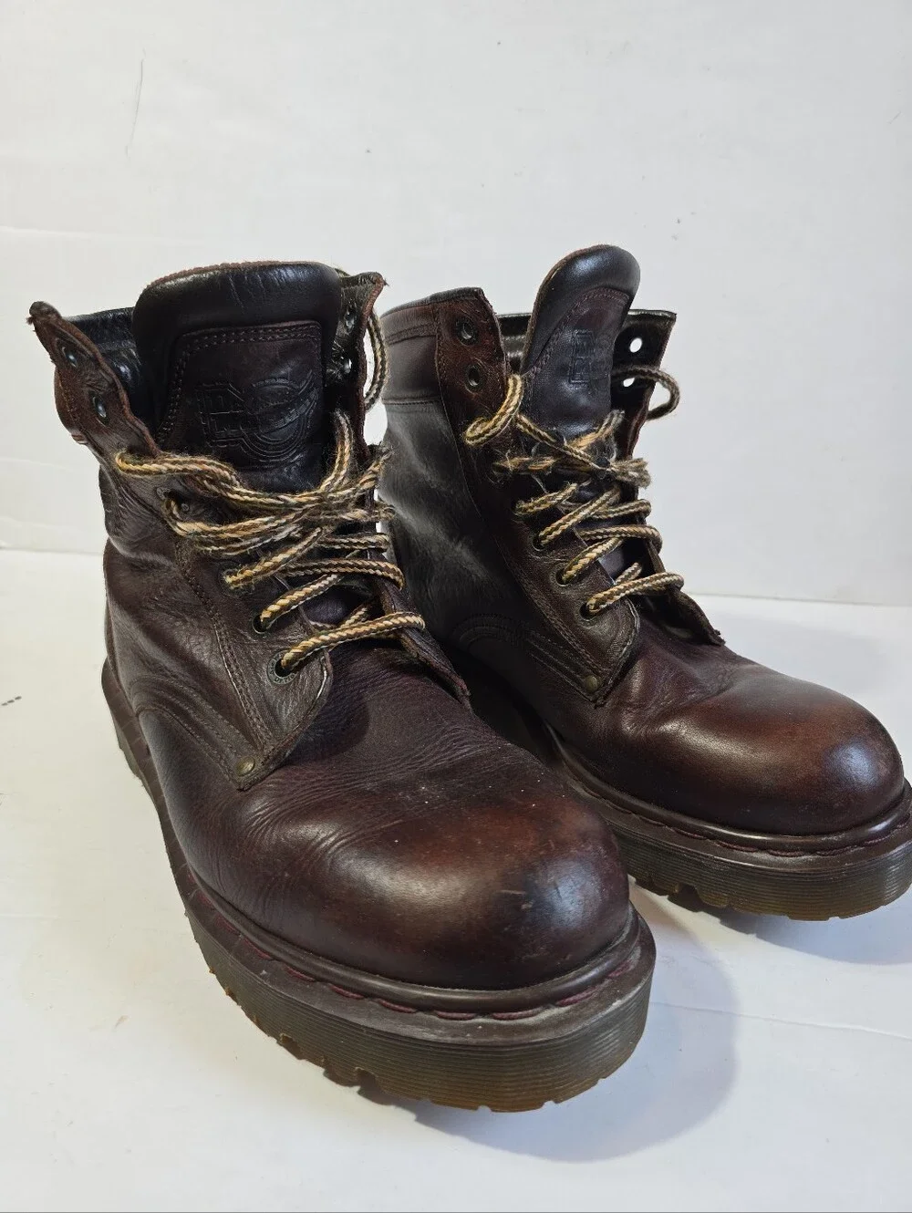 Dr Marten Mens Brown Leather Work Boots - Rugged Lace-Up Style Size 10
